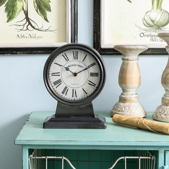 Red Barrel Studio® Analog Metal Electric Tabletop Clock in Elegant Gray